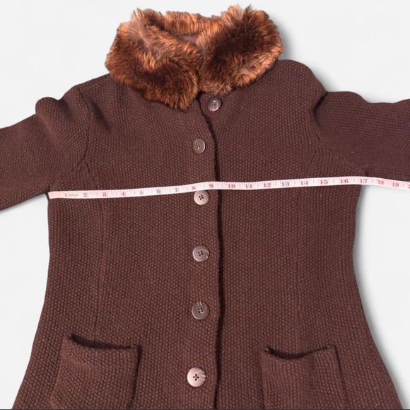 Vintage Ralph Lauren Lambswool Brown Button Front Sweater with Faux Fur Collar - Picture 5 of 7